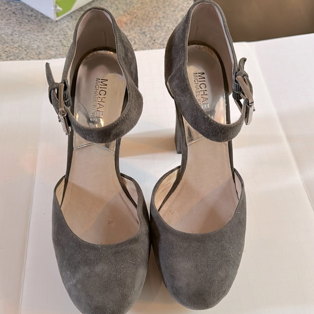 Michael Kors Gray Suede Ankle-Strap Block Heels